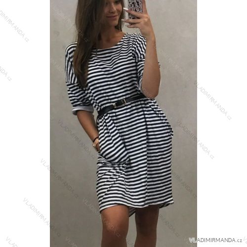 Casual Dress 3/4 Langarm Streifen Damen (uni M / XL) ITALIAN MODA IM719405