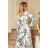 245-1 Langes Kleid mit Rüschen und Dekolleté - bunte Rosen und blaue Vögel
