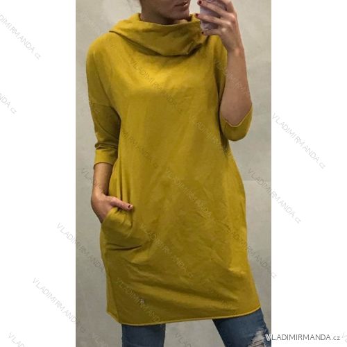 Langarm Kleid mit Kragen Damen (uni M / L) ITALIENISCHE MODE IM519515