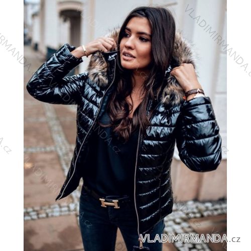 Jacke Winter gesteppt glänzend mit Fell Frauen (s-xl) ITALIENISCHE MODE IM619745
