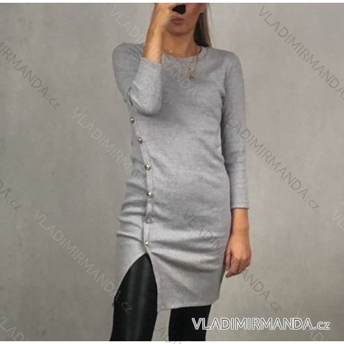 Line Langarm Kleid mit Knöpfen Damen (UNI S / M) ITALIENISCHE MODE IM1419038
