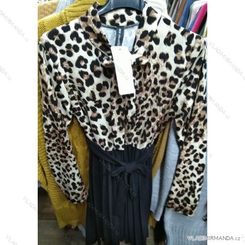 Leopardenmuster Langarm Kleid mit Gürtel Damen (uni sl) ITALIENISCHE MODE IM919880
