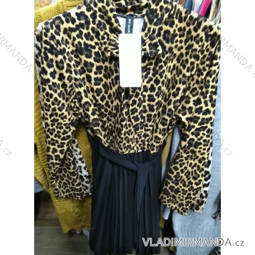 Leopardenmuster Langarm Kleid mit Gürtel Damen (uni sl) ITALIENISCHE MODE IM919881