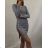 Linie Langarm Kleid mit Knöpfen Frauen (S-XL) italienische Mode IM919JM-J5071 grau