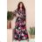 245-3 Langes Kleid mit Rüschen und Dekolleté - rote Blüten
