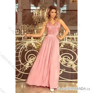 215-3 LEA Langes ärmelloses Kleid mit gesticktem Ausschnitt - Pink
 NMC-215-3