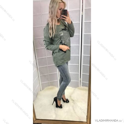 T-Shirt Langarm (uni m-xxl) ITALIENISCHE Mode IM718016 weiß