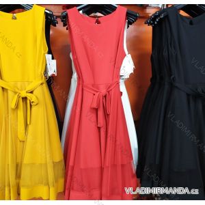 Elegantes Kleid mit Gürtel lange Frauen (uni s-l) ITALIENISCHE MODE IM720014

