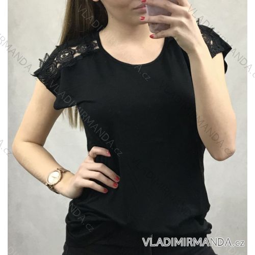 T-Shirt Kurzarm mit Spitze Frauen (Uni s / m) TURKISH FASHION TM920024

