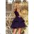 205-3 LAURA ausgestelltes Kleid mit Spitze - Marineblau
