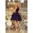 205-3 LAURA ausgestelltes Kleid mit Spitze - Marineblau

