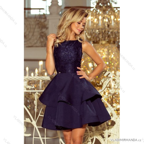205-3 LAURA ausgestelltes Kleid mit Spitze - Marineblau
