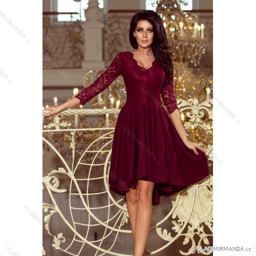 210-1 NICOLLE - Kleid mit längerem Rücken und Spitzenausschnitt - Farbe Burgund
