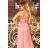 215-3 LEA langes ärmelloses Kleid mit gesticktem Ausschnitt - pink
