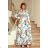 245-1 Langes Kleid mit Rüschen und Dekolleté - bunte Rosen und blaue Vögel
