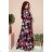 245-3 Langes Kleid mit Rüschen und Dekolleté - rote Blüten
