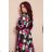 245-3 Langes Kleid mit Rüschen und Dekolleté - rote Blüten
