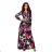 245-3 Langes Kleid mit Rüschen und Dekolleté - rote Blüten
