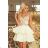 200-1 CHARLOTTE - Exklusives Kleid mit Spitzenausschnitt - Gold / Beige + Ecru

