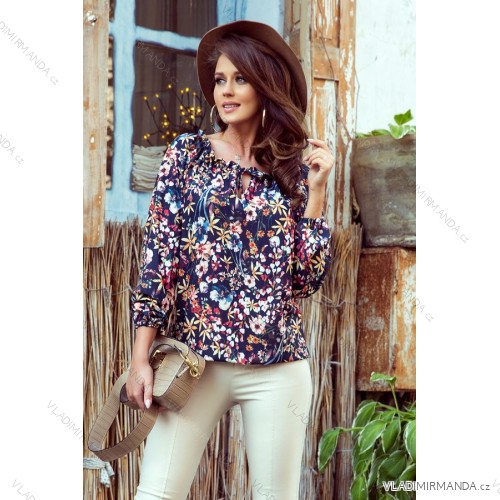 271-2 Bluse mit Krawatte - bunte Blumen
