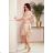 292-1 MARINA dünnes Kleid mit Ausschnitt - rosa mit Blumen
