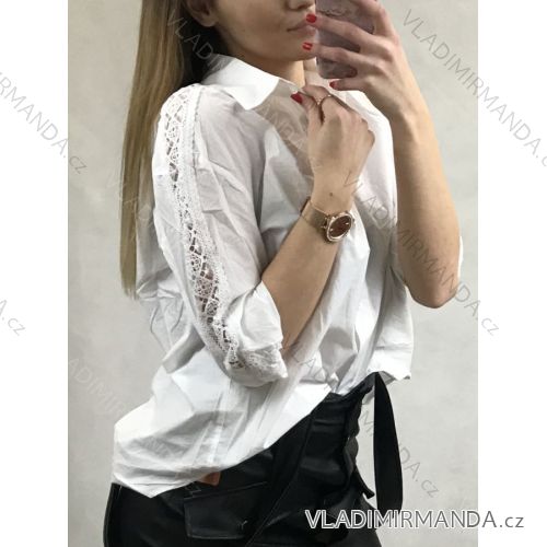Hemdbluse 3/4 Ärmel Damen (uni sl) ITALIAN MODA IMT19234 weiß ML
