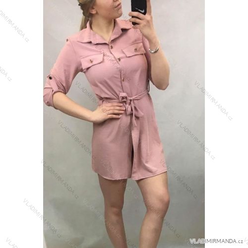 Hemdkleid mit Gürtel 3/4 Langarm Damen (uni s / m) ITALIAN FASHION IM920106