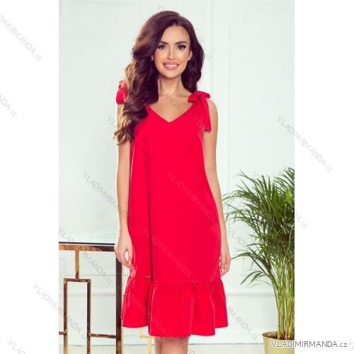 306-1 ROSITA Kleid mit Schleifen an den Schultern und Rüschenrot
