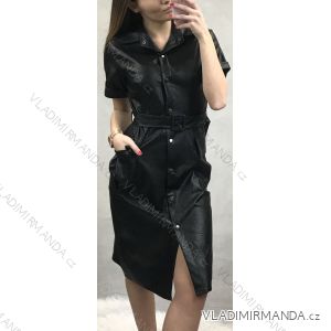 Kurzarm-Kunstlederkleid für Damen (Uni S-M) IMT20016 schwarz