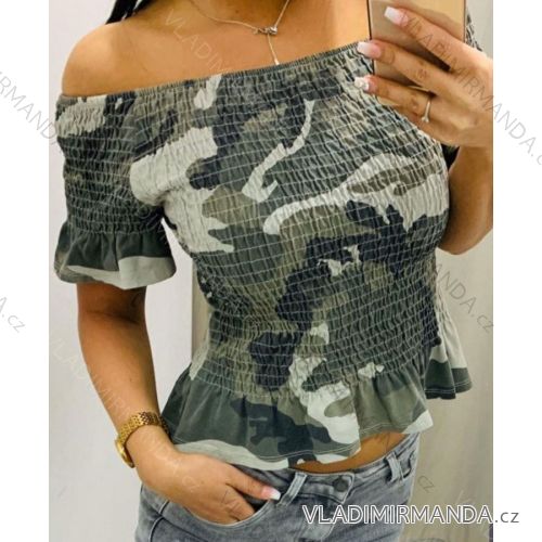 Top T-Shirt kurz mit nackten Schultern Frauentarnung (uni s / m) ITALIENISCHE MODA IMM202692
