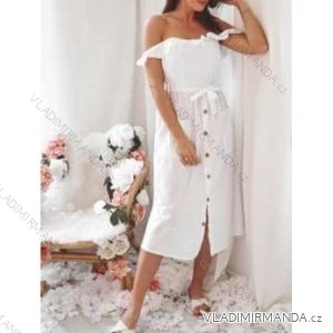 Kleid mit nackten Schultern Sommer Lenkradknopftaschen (Uni s / m) ITALIAN FASHION IMM200109