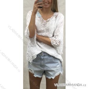 Hemdbluse kurz 3/4 Ärmel Spitze Damen (UNI SL) ITALIENISCHE MODE IM13014