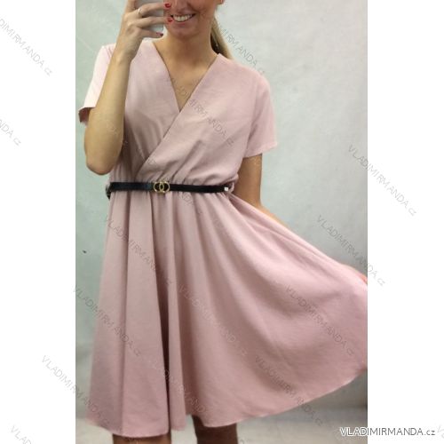 Elegantes Kurzarmkleid mit Gürtel (uni s / m) ITALIAN FASHION IM920059