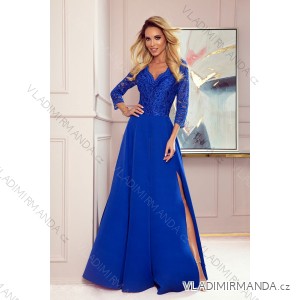 309-2 AMBER elegant lace long dress with a neckline - Royal blue
