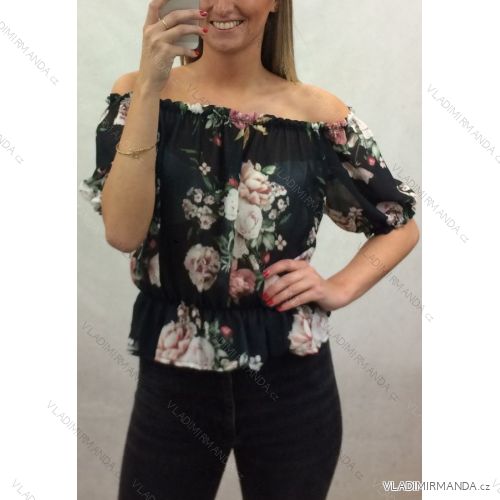 Bluse Damen mit 3/4 Ärmeln und Blumenmuster (uni s-m) ITALIAN FASHION IMM20132