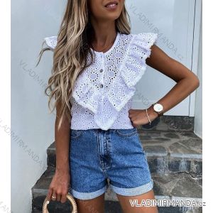 Hemdbluse kurz 3/4 Ärmel Spitze Damen (UNI SL) ITALIENISCHE MODE IM13014