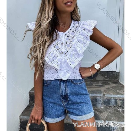 Hemdbluse kurz 3/4 Ärmel Spitze Damen (UNI SL) ITALIENISCHE MODE IM13014