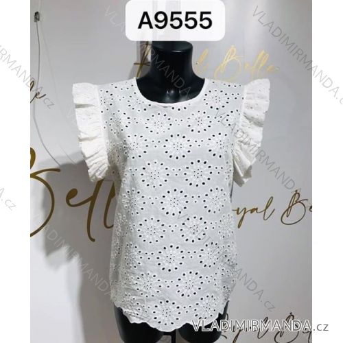 Hemdbluse kurz 3/4 Ärmel Spitze Damen (UNI SL) ITALIENISCHE MODE IM13014