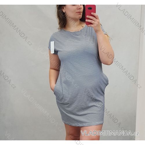 Klassisches Kurzarmkleid Damenstreifen (Uni L / XL) ITALIAN FASHION IM520034