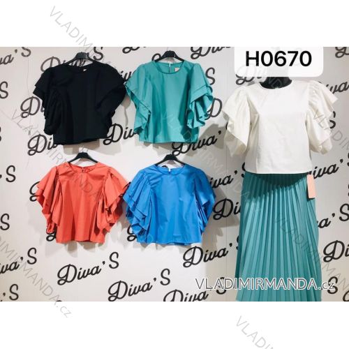 Hemdbluse kurz 3/4 Ärmel Spitze Damen (UNI SL) ITALIENISCHE MODE IM13014