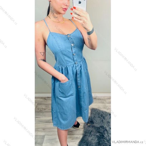 Sommer Jeanskleid an Trägern Frauen (S / L) ITALIAN FASHION IMK20134