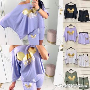 Set Sommer T-Shirt übergroße Kurzarm und Shorts Frauen (UNI S / L) TURKISH FASHION IMK20145