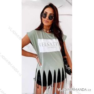 T-Shirt Kurzarm mit Fransen Frauen (UNI S / M) ITALIENISCHE MODE IM920173