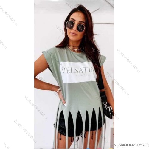 T-Shirt Kurzarm mit Fransen Frauen (UNI S / M) ITALIENISCHE MODE IM920173
