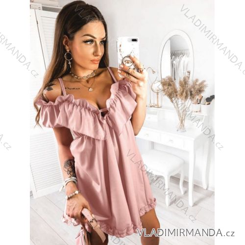 Kurzes Damenkleid mit Riemen mit Rüschen Frauen (UNI S / L) ITALIAN FASHION IMK20162