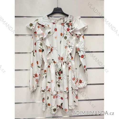 Sommer Langarm Blumenkleid mit Rüschen Frauen (UNI S / L) ITALIENISCHE MODE IMK20154