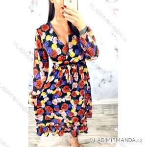 Sommer Langarm Blumenkleid mit Rüschen Frauen (UNI S / L) ITALIENISCHE MODE IMK20154