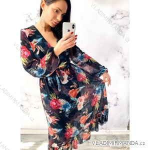 Sommer Langarm Blumenkleid mit Rüschen Frauen (UNI S / L) ITALIENISCHE MODE IMK20154