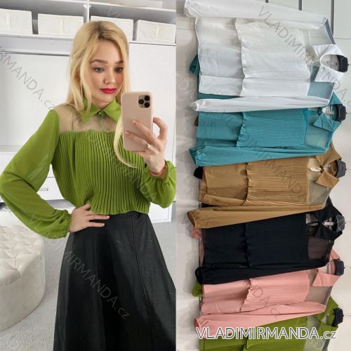 Bluse Langarm mit Rüschen Frauen (UNI S / L) ITALIAN FASHION IMK20159