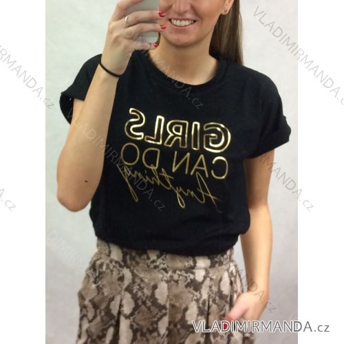 T-Shirt Kurzarm Frauen (Uni s / m) polnische Mode PMK20007 <p>Schwarz</p> _UNI S / M.